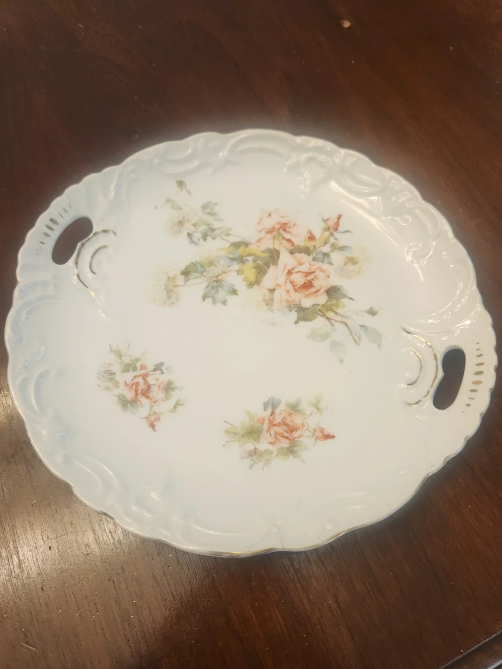 Source Unknown White Porcelain Serving Platter with Pink and Green Rose Motif